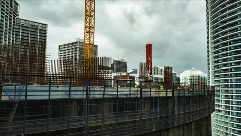 Aerial Time Lapse of skyscraper construction concrete being poured Vidéo 144041462