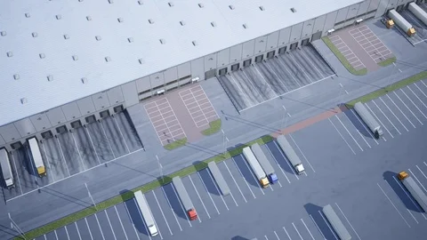 Aerial time lapse, top view of warehouse, logistics park with loading hub. 動画素材 117964877