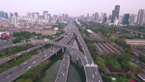 Aerial time lapse of traffic on elevated road intersection Stock Footage 73872164