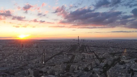 Aerial time-lapse video of Eiffel Tower in Paris at sunset panorama Stock Footage 92251370
