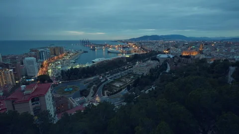 Aerial time lapse view of the cityscape of Malaga, Andalusia Stock Footage 132490750