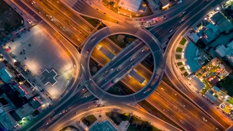 Aerial time lapse view of multilevel junction ring road during night time Stock Footage 264158158