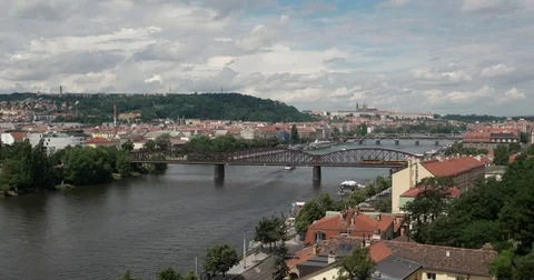 Aerial time-lapse view of the Old Town architecture with red roofs in Prague Stock Footage 85367639