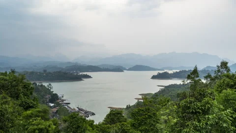 Aerial time lapse view of the Ratchaprapha dam Stock Footage 182392279