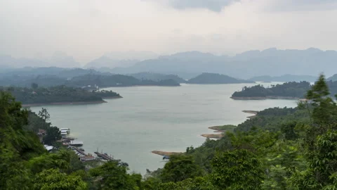 Aerial time lapse view of the Ratchaprapha dam Stock Footage 182392484