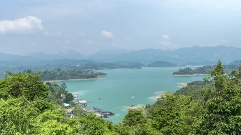 Aerial time lapse view of the Ratchaprapha dam Stock Footage 182941691