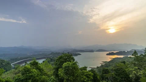 Aerial time lapse view of the Ratchaprapha dam Stock Footage 182954240