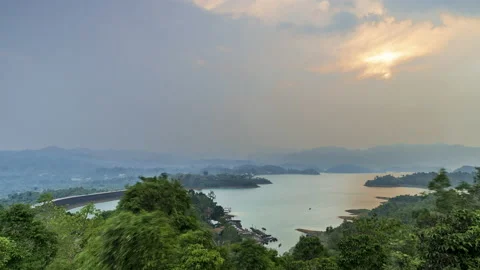 Aerial time lapse view of the Ratchaprapha dam Stock Footage 182954243