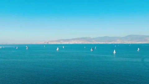 Aerial time lapse view of sailing boats cruising in Izmir Bay Stock Footage 242581840