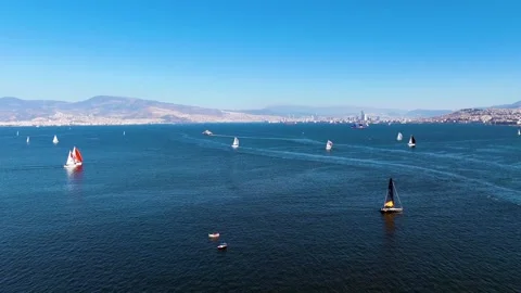 Aerial time lapse view of sailing boats cruising in Izmir Bay Stock Footage 242581873