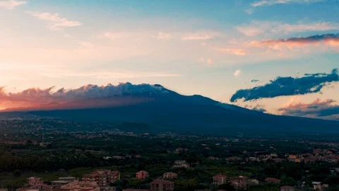 Aerial time lapse view of a sunser on mount Etna, in Sicily Stock Footage 109561918