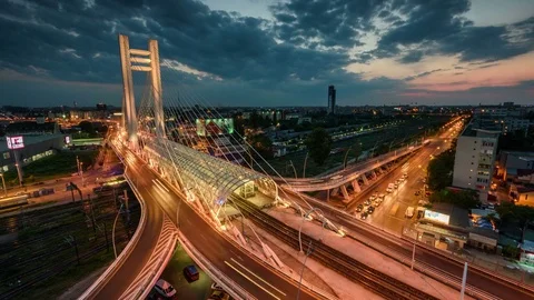 Aerial Timelapse of the Basarab Overpass In Bucharest at Sunset Stock Footage 75422031