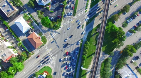 AERIAL - Timelapse of a busy intersection in Miami Stock Footage 66479954