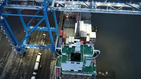 Aerial Timelapse of a Cargo Ship Loading Containers Stock Footage 170102060