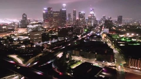 Aerial timelapse of Downtown LA | Hyperlapse drone Stock Footage 165074554