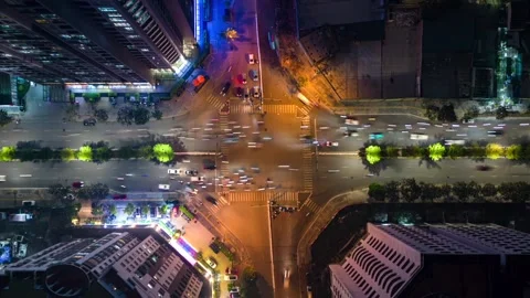 Aerial Timelapse of Evening Traffic at Intersection in Hanoi, Vietnam Stock Footage 260534217