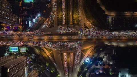 Aerial timelapse of evening traffic at intersection in Hanoi, Vietnam. Stock Footage 289199067