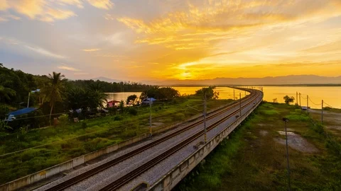 Aerial Timelapse of Floating Railway Stock-Footage 102252105