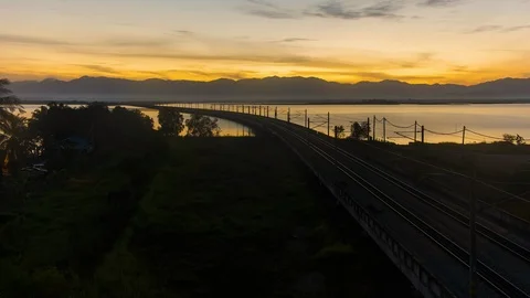 Aerial Timelapse of Floating Railway Stock Footage 102264478