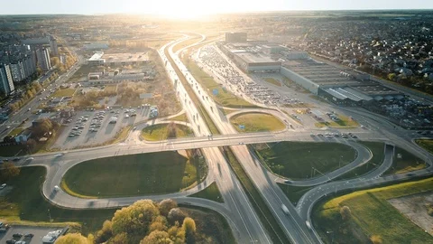 Aerial Timelapse of Highway Intersection Traffic, Kaunas, Lithuania Stock Footage 89096995