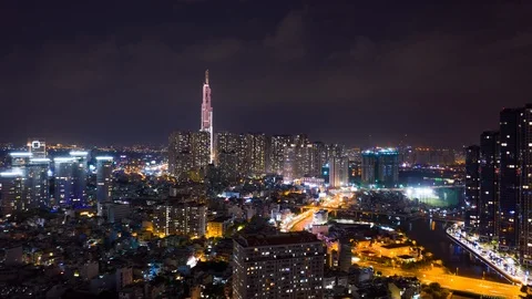 Aerial Timelapse / Hyperlapse of Downtown Saigon Stock Footage 97348140
