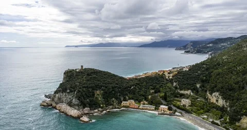 Aerial timelapse hyperlapse of Noli coastline on the Italian Riviera Stock Footage 332948299