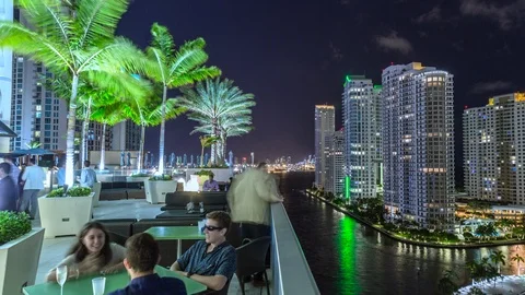 Aerial timelapse hyperlapse panoramic view of Miami Brickell with skyscrapers Stock Footage 100870490