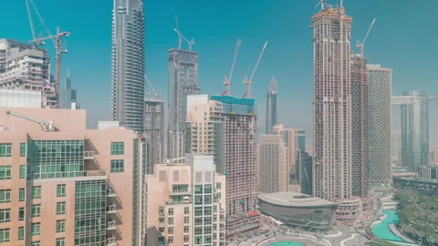 Aerial timelapse Metropolitan construction site daytime Downtown Dubai area Stock Footage 337945910