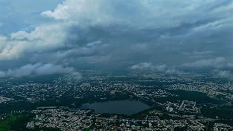Aerial Timelapse of Monsoon Clouds Over Bhopal City, Madhya Pradesh Stock Footage 340307818