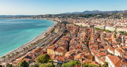 Aerial timelapse of nice Promenade des Angla, Nice, France Stock Footage 220105761