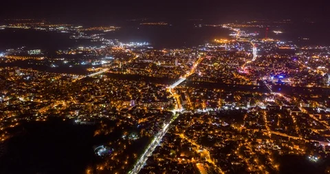 Aerial Timelapse Over Night City Europe Digital Metropolis Digital Circuit Board Stock Footage