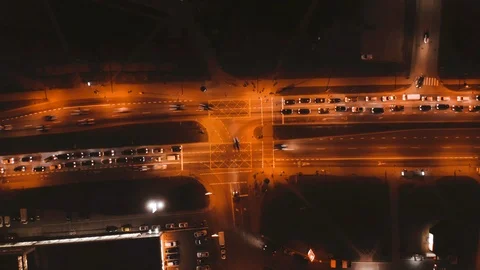 Aerial timelapse of street intersection, traffic lights and crosswalk, traffic Stock Footage 99285109
