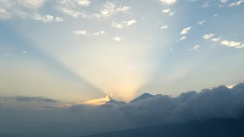 Aerial timelapse of sunset and clouds near Fuego Volcano in Guatemala. Video stock 110902172
