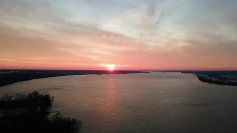 Aerial Timelapse of Sunset over the Delaware River Stock Footage 145703484