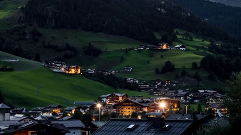 Aerial timelapse view of beautiful sunset over the valey in Austria Stock Footage 114445017