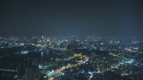 An Aerial Timelapse View Of A Ho Chi Minch City In Vietnam At Night Stock Footage 142209359