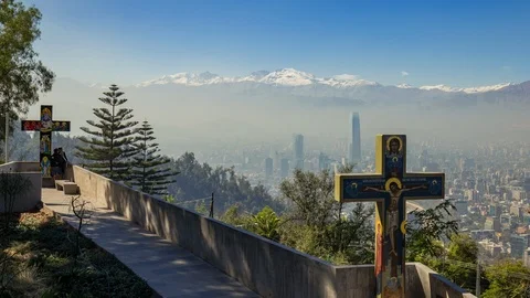 Aerial Timelapse view of Las Condes and Andes mountain, Santiago de Chile Stock Footage 100844276