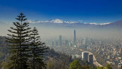 Aerial Timelapse view of Las Condes and Andes mountain, Santiago de Chile Stock Footage 100844292