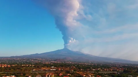 Aerial Timelapse view of Mount Etna in Sicily with smoke during eruption Stock Footage 284913393