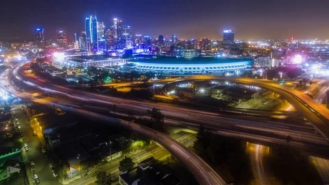 Aerial timelapse view of traffic on freeway interchange Stock Footage 70687791