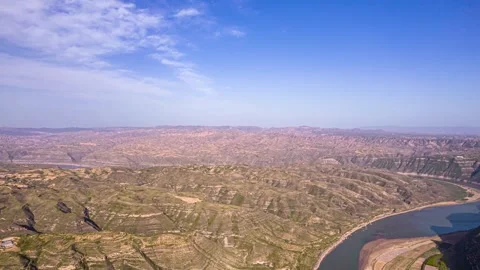 Aerial Timelapse of Yellow River, Shaanxi Section Stock Footage 346567044