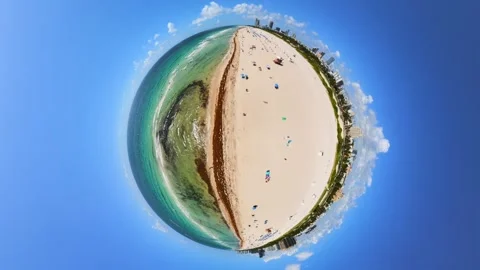 Aerial tiny planet Miami Beach coastline with heavy seaweed sargassum on th.. Stock Footage 342083049
