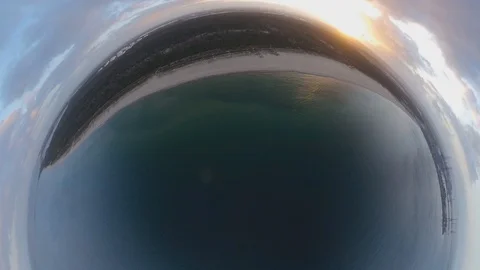 Aerial Tiny Planet View of Baltic Sea and Sandy Beaches in Poland Stock Footage 126832357