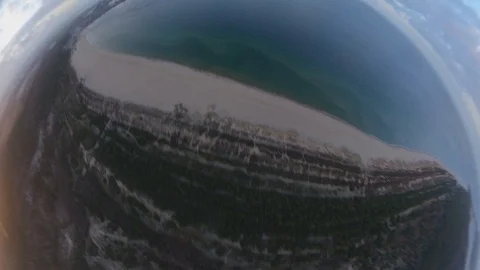 Aerial Tiny Planet View of Baltic Sea and Sandy Beaches in Poland Stock Footage 126832472