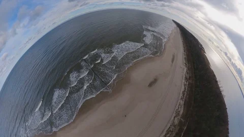 Aerial Tiny Planet View of Hel Peninsula with Sandy Beaches at Baltic Sea Video stock 126832598
