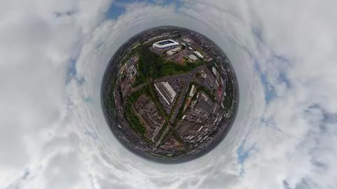 An aerial tiny planet view of the King Power Stadium  home to Leicester City Stock Photos
