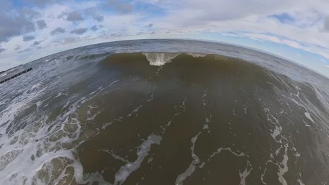 Aerial Tiny Planet View of Sea Waves and Sandy Beach on Baltic Sea in Poland Stock Footage 126832722