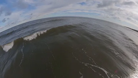 Aerial Tiny Planet View of Sea Waves and Sandy Beach on Baltic Sea in Poland Stock Footage 126832820
