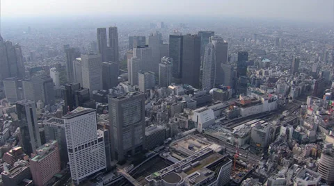 Aerial Tokyo city Cocoon Tower skyscrapers Government Building Japan Rail Stock Footage