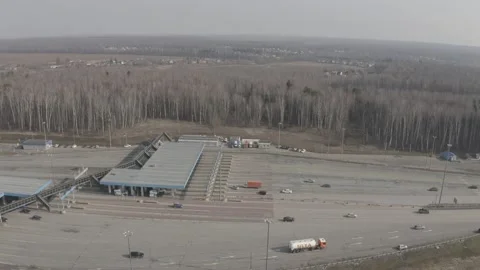 Aerial tool gate on highway Stock Footage 148379825